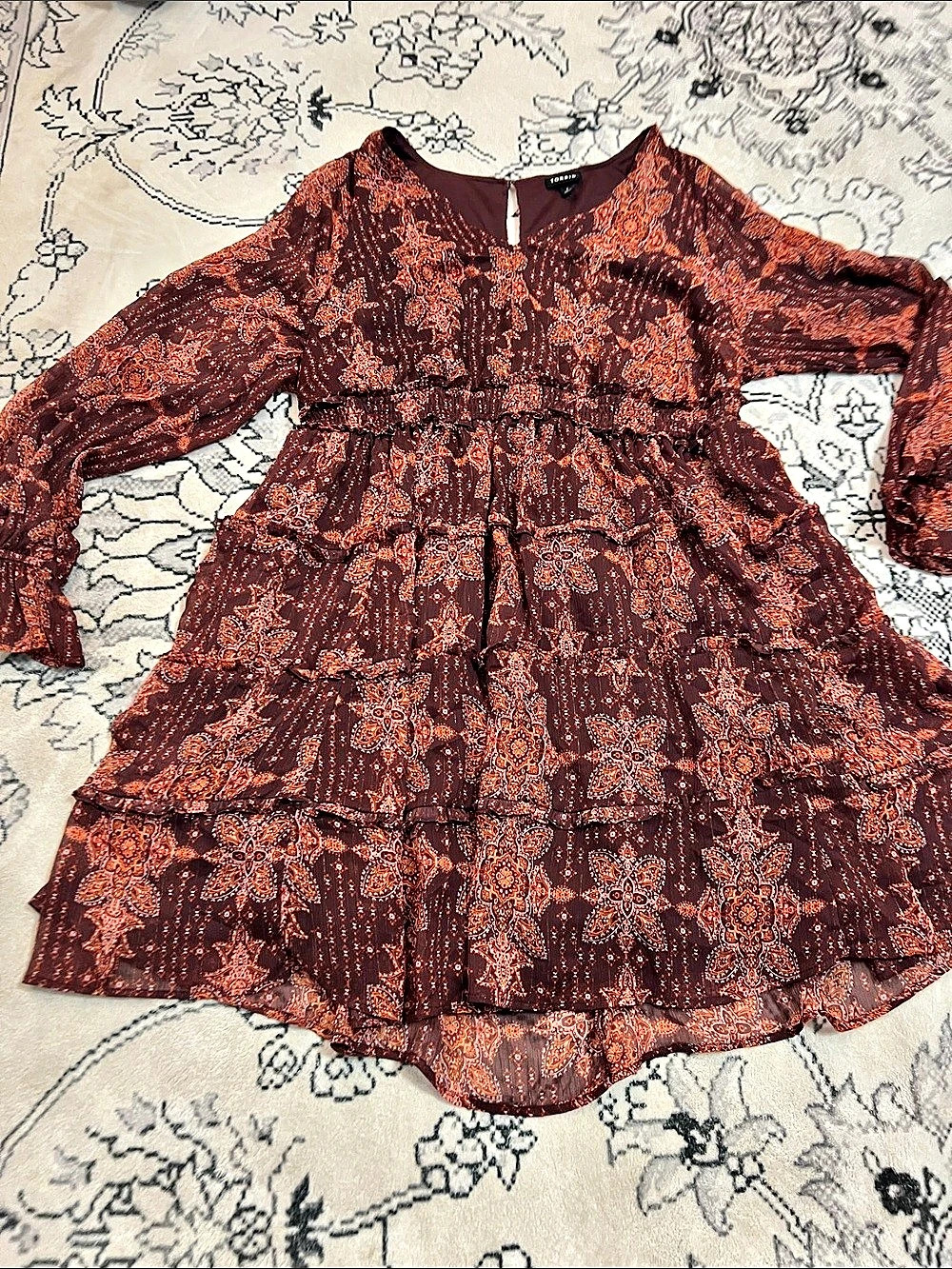 Torrid Floral Mini Dress in Burgundy & Rust Woman’s Size 1 Like New